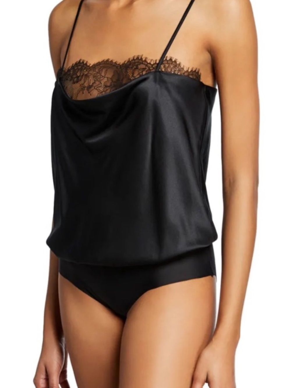 Cami NYC Romy Black Lace Trimmed Silky Bodysuit Size Small